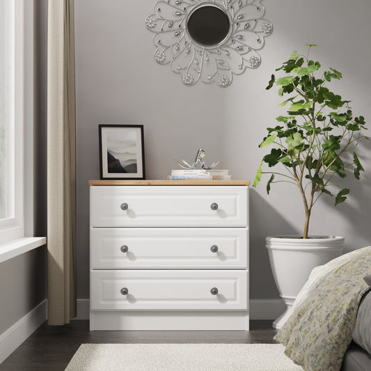Norfolk Chest of Drawers White & Light Oak 3 Drawers 74cm