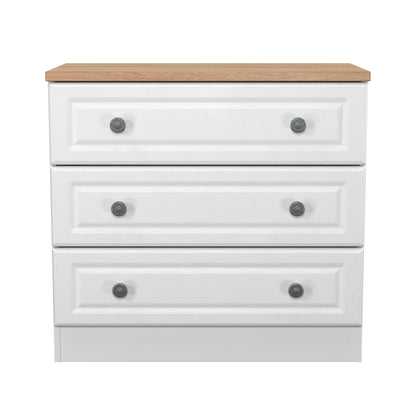 Norfolk Chest of Drawers White & Light Oak 3 Drawers 74cm