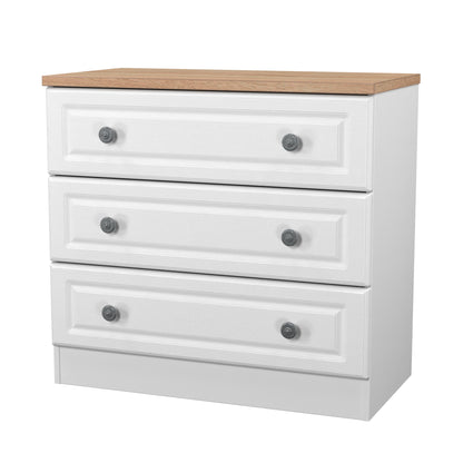 Norfolk Chest of Drawers White & Light Oak 3 Drawers 74cm