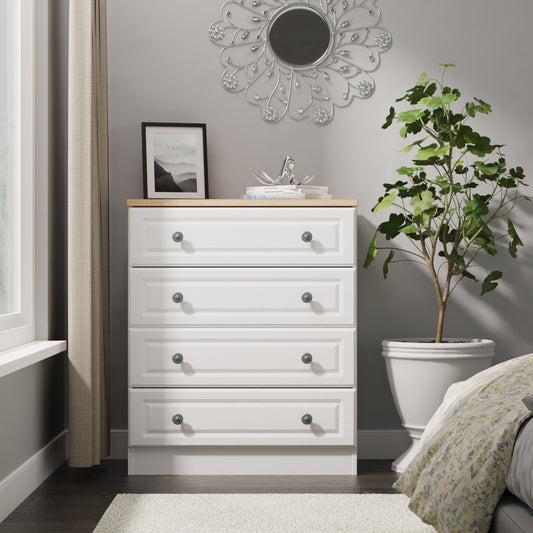 Norfolk Chest of Drawers White & Light Oak 4 Drawers 74cm
