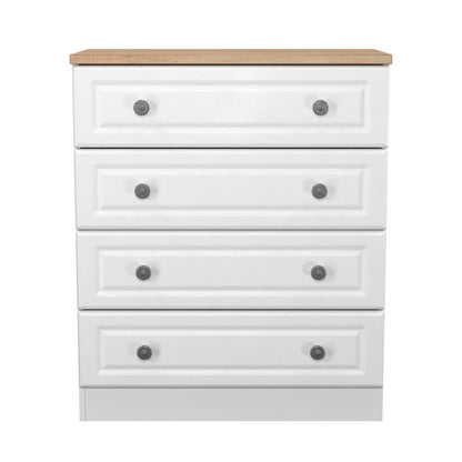 Norfolk Chest of Drawers White & Light Oak 4 Drawers 74cm