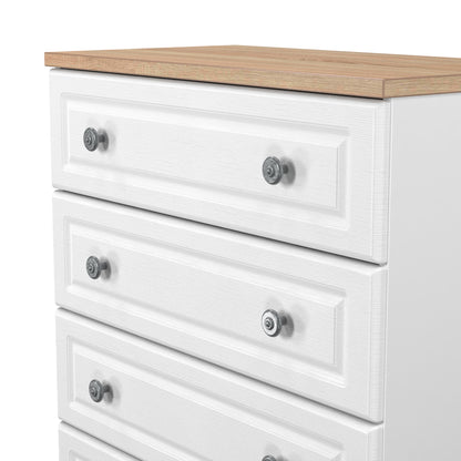 Norfolk Chest of Drawers White & Light Oak 4 Drawers 74cm