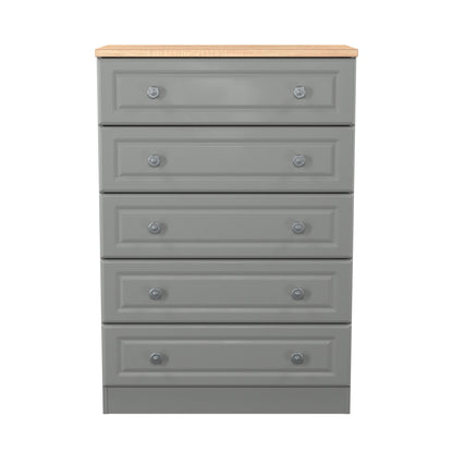 Norfolk Tall Chest of Drawers Grey & Light Oak 5 Drawers 74cm