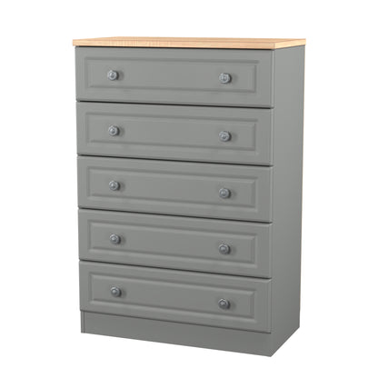Norfolk Tall Chest of Drawers Grey & Light Oak 5 Drawers 74cm