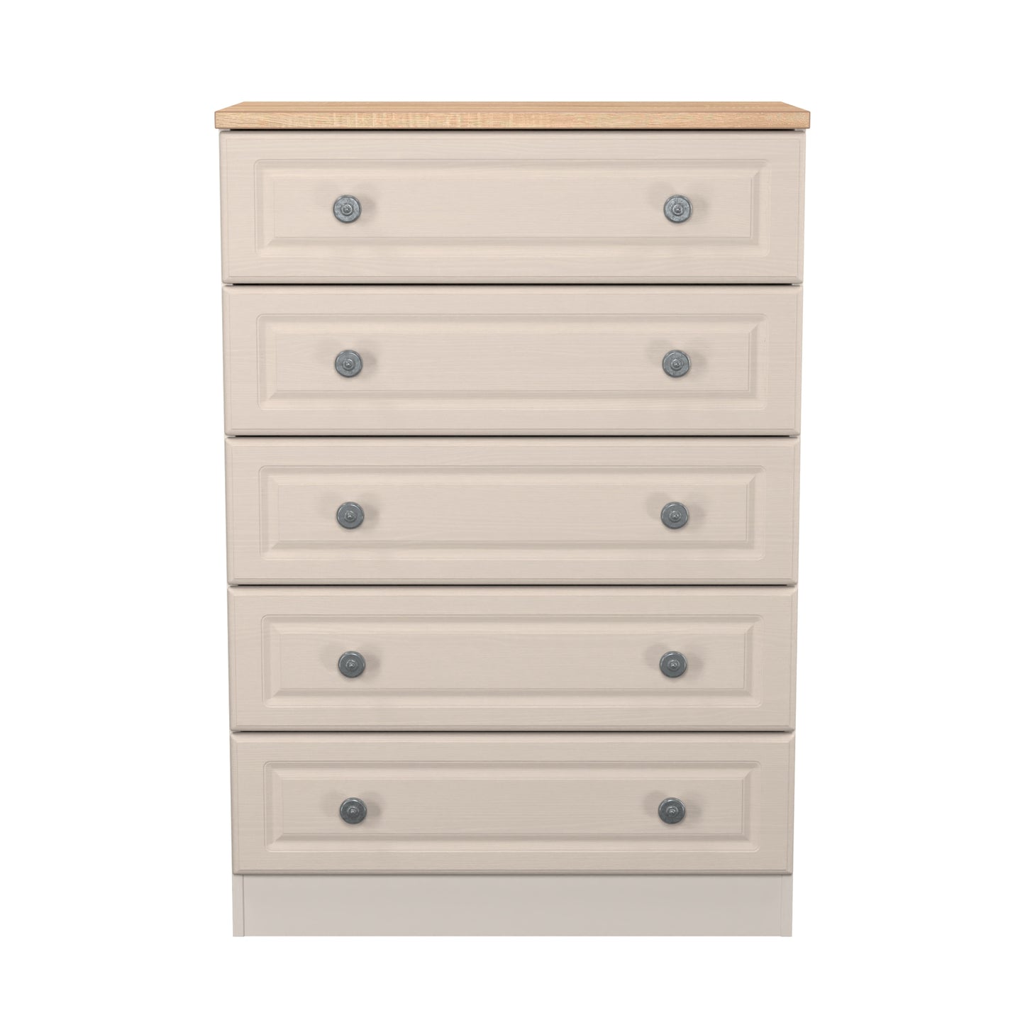 Norfolk Tall Chest of Drawers Off-white & Light Oak 5 Drawers 74cm