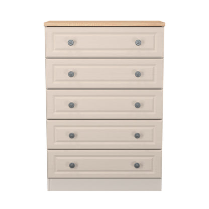 Norfolk Tall Chest of Drawers Off-white & Light Oak 5 Drawers 74cm
