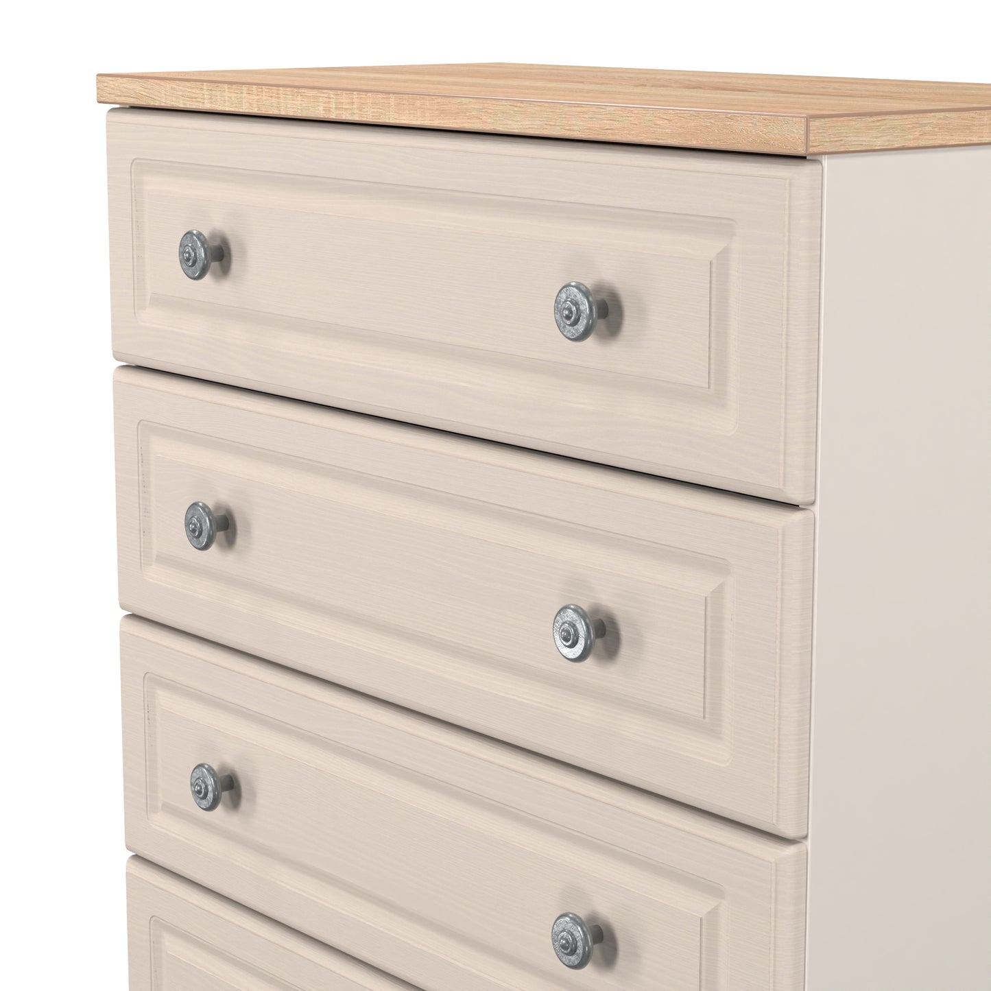Norfolk Tall Chest of Drawers Off-white & Light Oak 5 Drawers 74cm