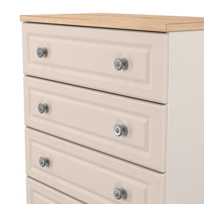 Norfolk Tall Chest of Drawers Off-white & Light Oak 5 Drawers 74cm