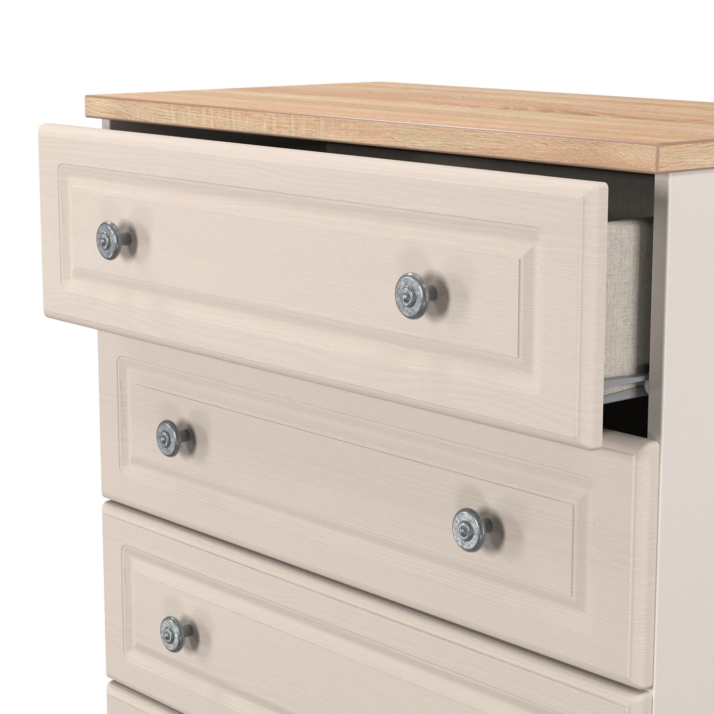 Norfolk Tall Chest of Drawers Off-white & Light Oak 5 Drawers 74cm