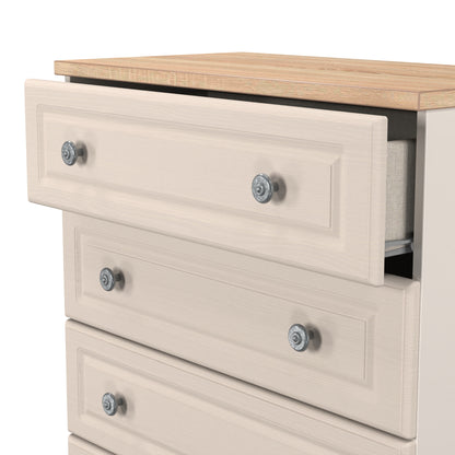 Norfolk Tall Chest of Drawers Off-white & Light Oak 5 Drawers 74cm