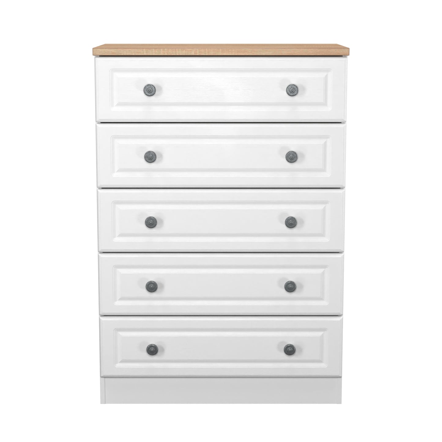 Norfolk Tall Chest of Drawers White & Light Oak 5 Drawers 74cm