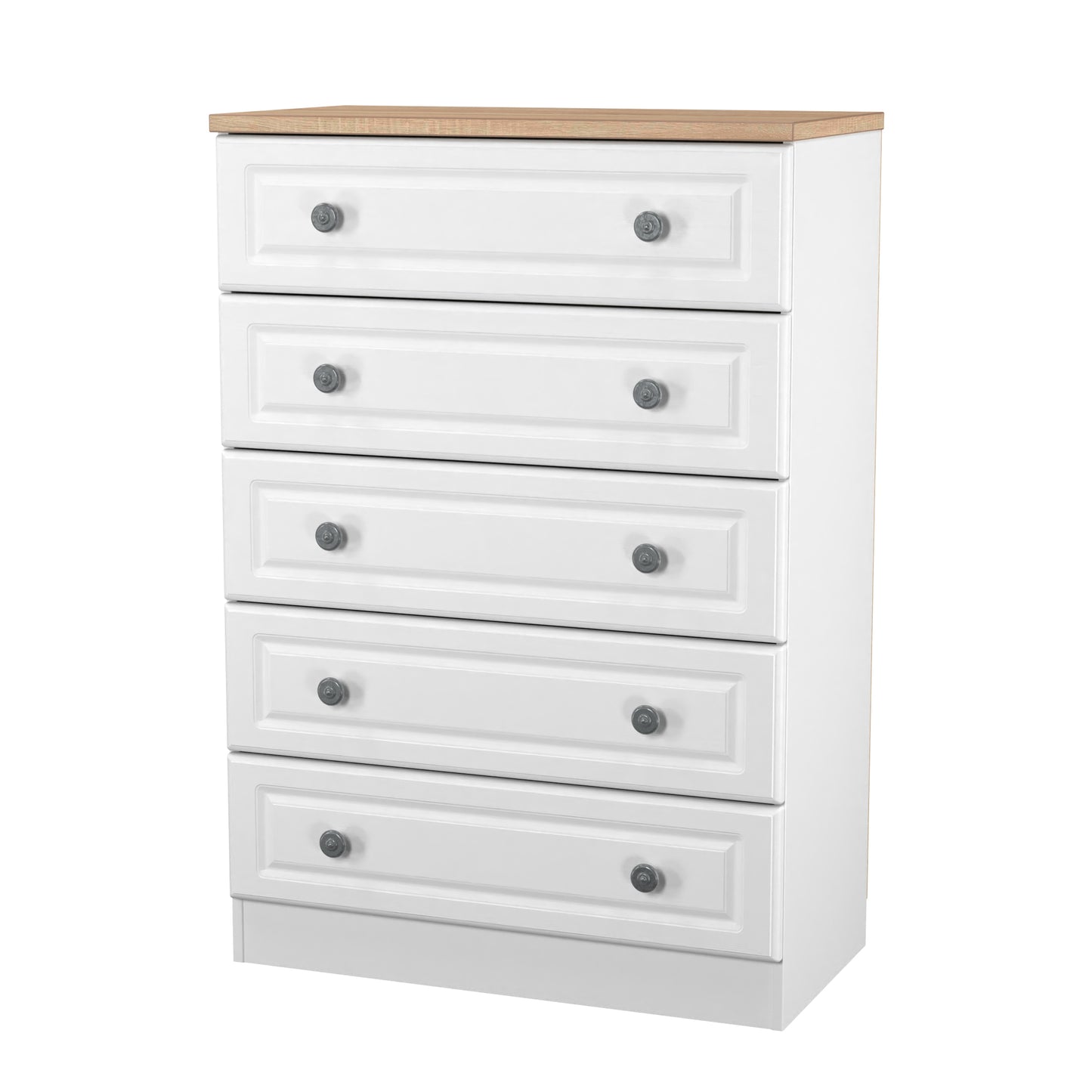 Norfolk Tall Chest of Drawers White & Light Oak 5 Drawers 74cm