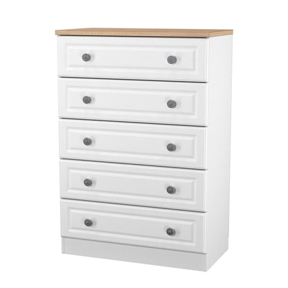 Norfolk Tall Chest of Drawers White & Light Oak 5 Drawers 74cm