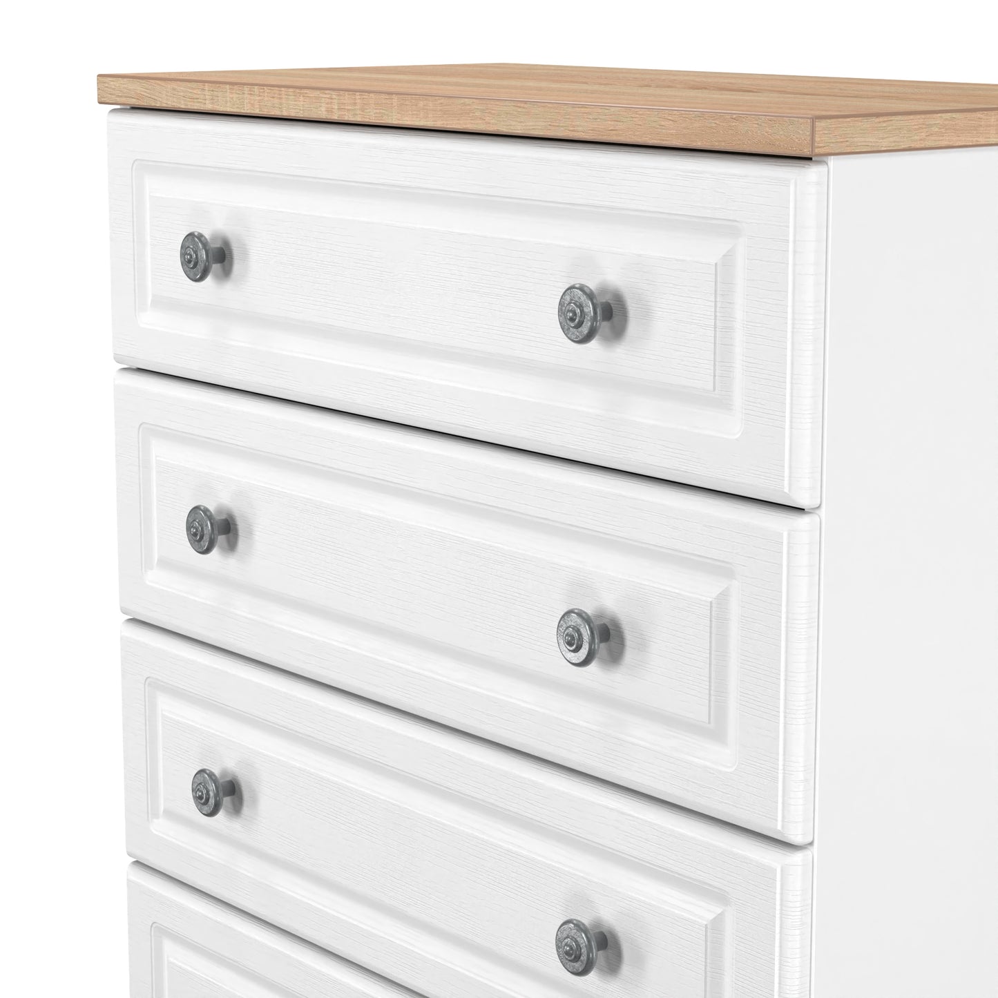 Norfolk Tall Chest of Drawers White & Light Oak 5 Drawers 74cm