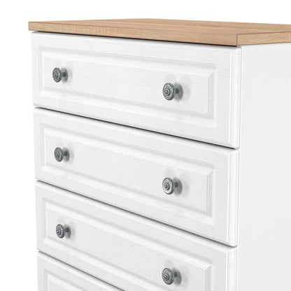 Norfolk Tall Chest of Drawers White & Light Oak 5 Drawers 74cm