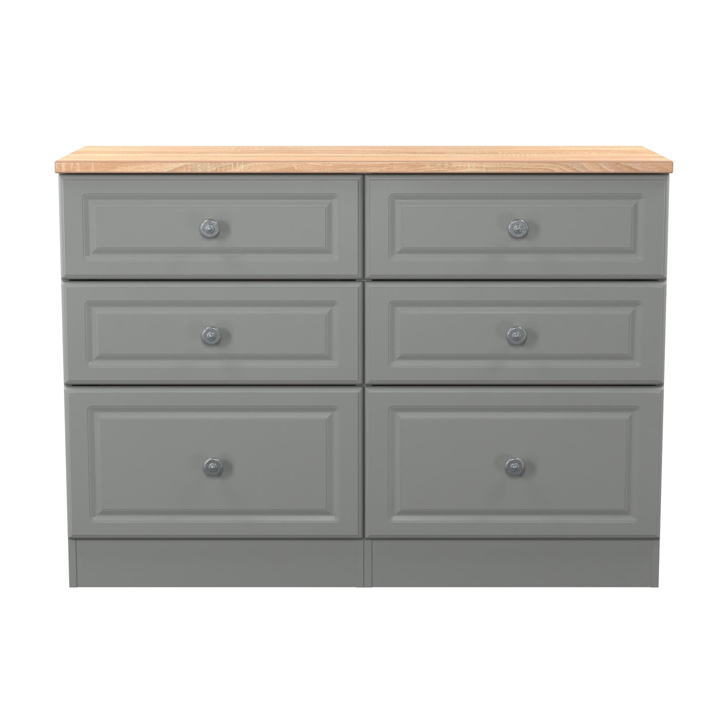 Norfolk Large Chest of Drawers Grey & Light Oak 6 Drawers 110cm