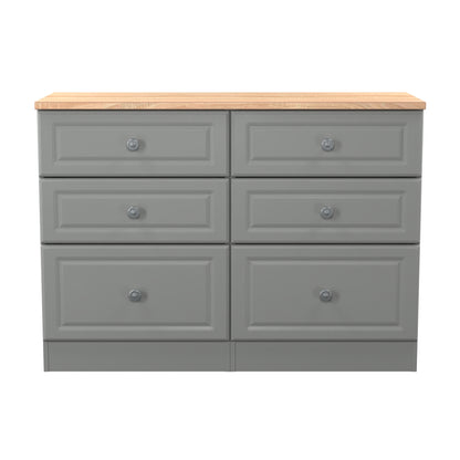 Norfolk Large Chest of Drawers Grey & Light Oak 6 Drawers 110cm