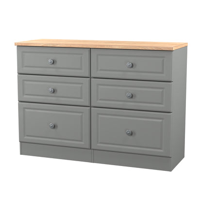 Norfolk Large Chest of Drawers Grey & Light Oak 6 Drawers 110cm