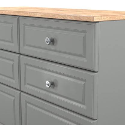 Norfolk Large Chest of Drawers Grey & Light Oak 6 Drawers 110cm