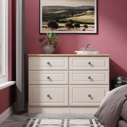 Norfolk Large Chest of Drawers Off-white & Light Oak 6 Drawers 110cm
