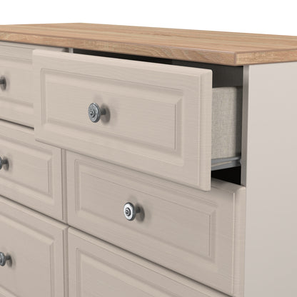 Norfolk Large Chest of Drawers Off-white & Light Oak 6 Drawers 110cm