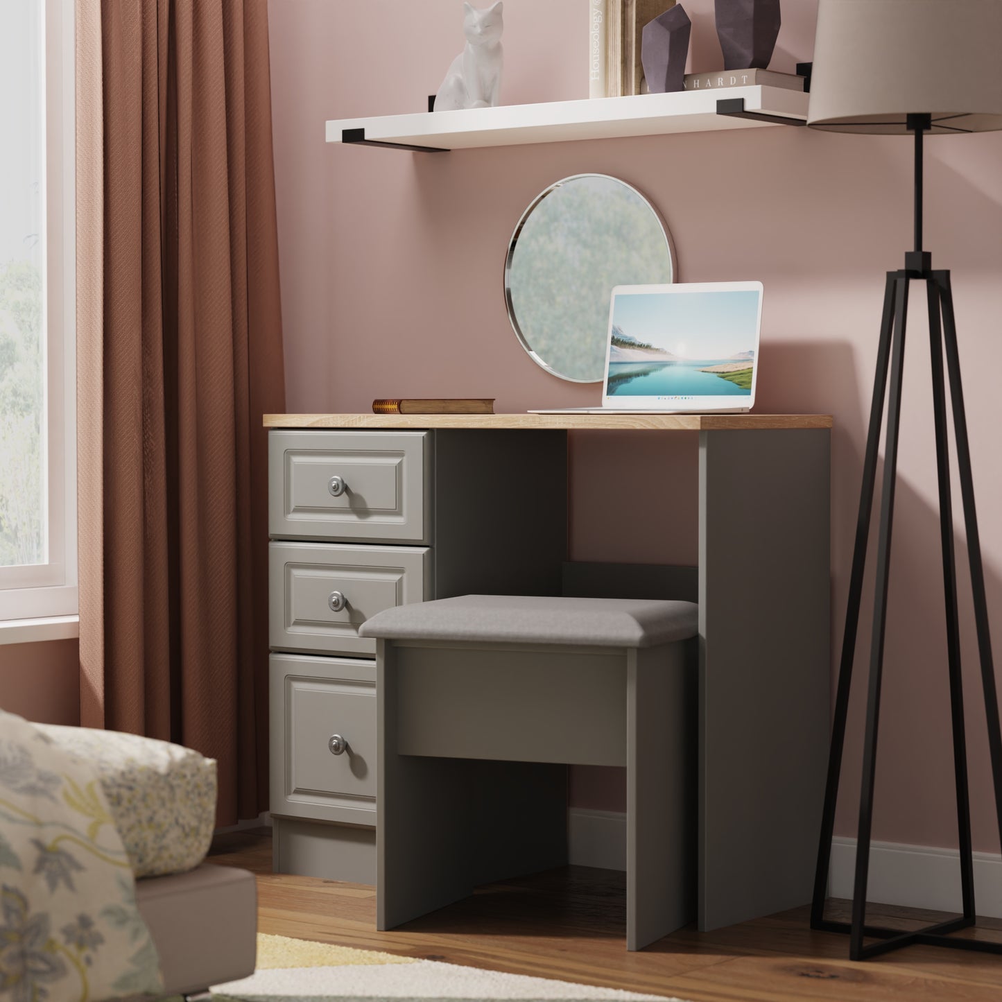 Norfolk Desk Grey & Light Oak 3 Drawers 90cm