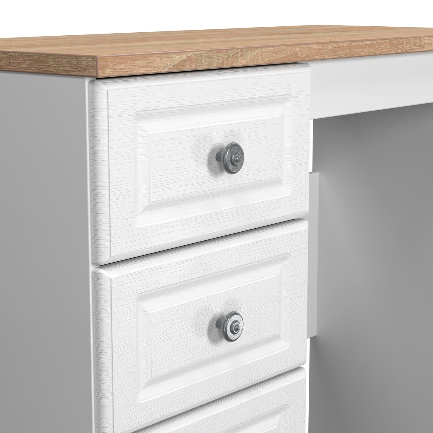 Norfolk Desk White & Light Oak 3 Drawers 90cm