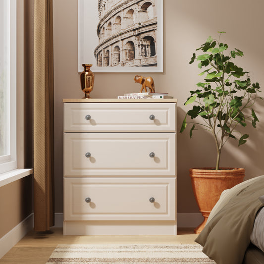 Norfolk Chest of Drawers Off-white & Light Oak 3 Drawers 39cm