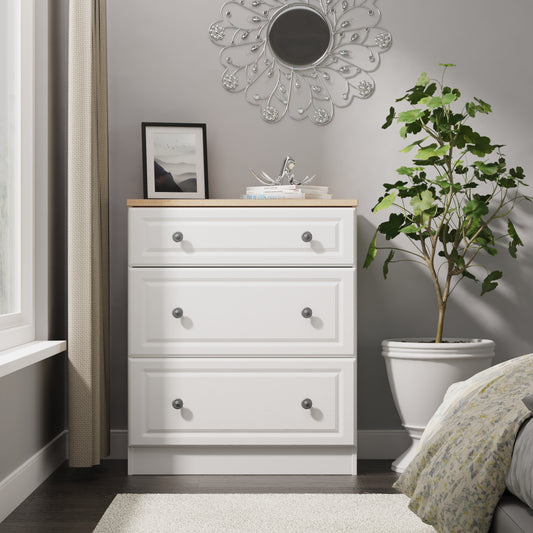 Norfolk Chest of Drawers White & Light Oak 3 Drawers 39cm