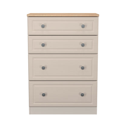 Norfolk Tall Chest of Drawers Off-white & Light Oak 4 Drawers 74cm