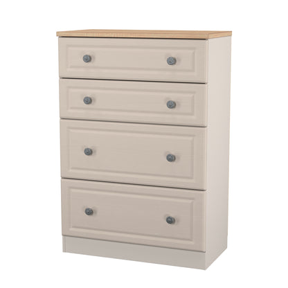 Norfolk Tall Chest of Drawers Off-white & Light Oak 4 Drawers 74cm