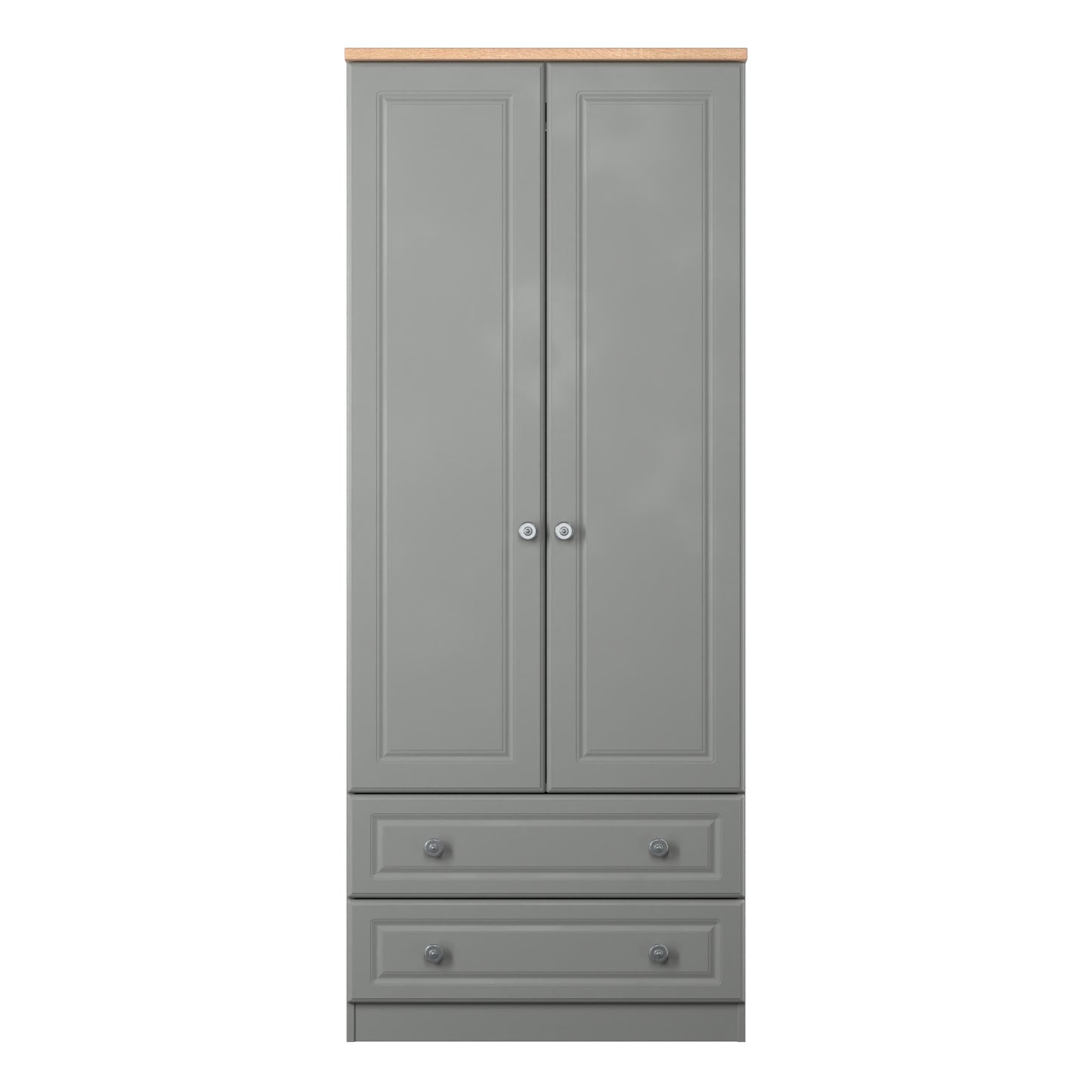 Norfolk Tall Wardrobe Grey & Light Oak 2 Drawers 74cm