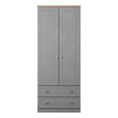 Norfolk Tall Wardrobe Grey & Light Oak 2 Drawers 74cm