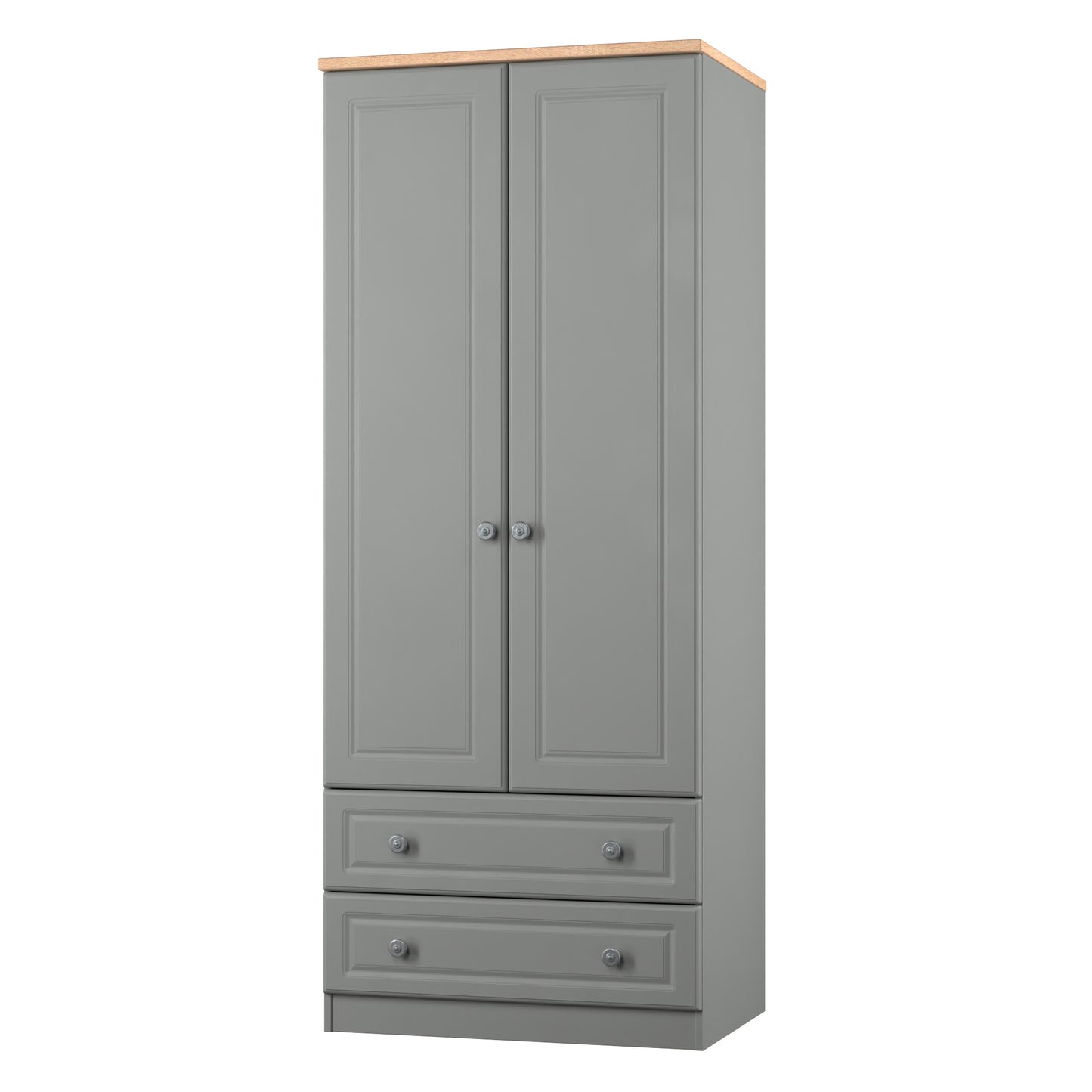 Norfolk Tall Wardrobe Grey & Light Oak 2 Drawers 74cm