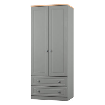 Norfolk Tall Wardrobe Grey & Light Oak 2 Drawers 74cm