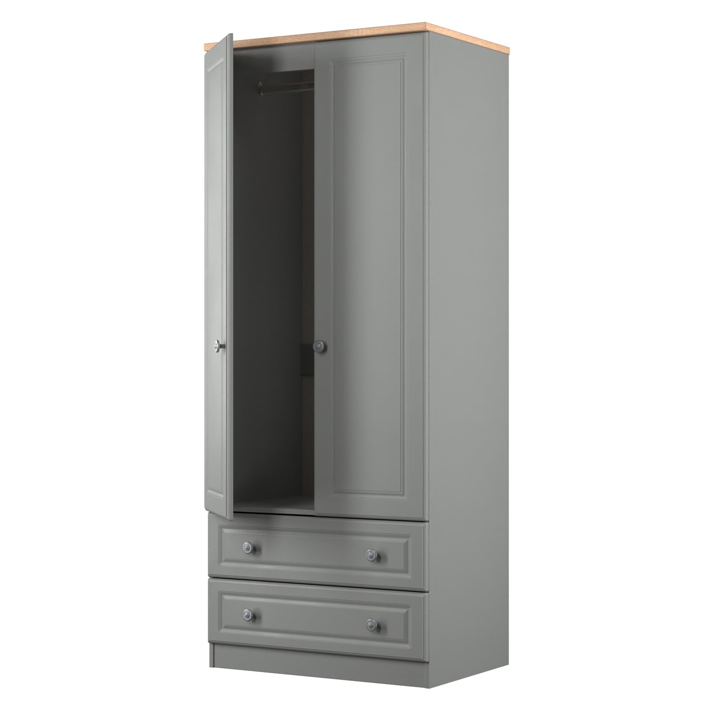 Norfolk Tall Wardrobe Grey & Light Oak 2 Drawers 74cm