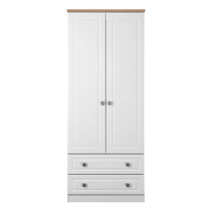 Norfolk Tall Wardrobe White & Light Oak 2 Drawers 74cm