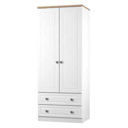 Norfolk Tall Wardrobe White & Light Oak 2 Drawers 74cm