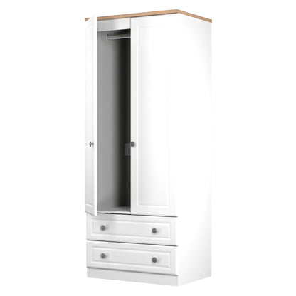 Norfolk Tall Wardrobe White & Light Oak 2 Drawers 74cm