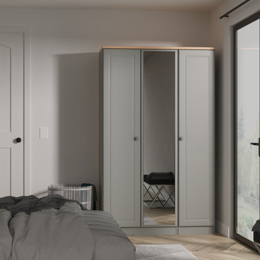 Norfolk Tall Mirror Wardrobe Grey & Light Oak 1 Shelf 111cm