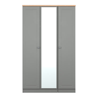Norfolk Tall Mirror Wardrobe Grey & Light Oak 1 Shelf 111cm