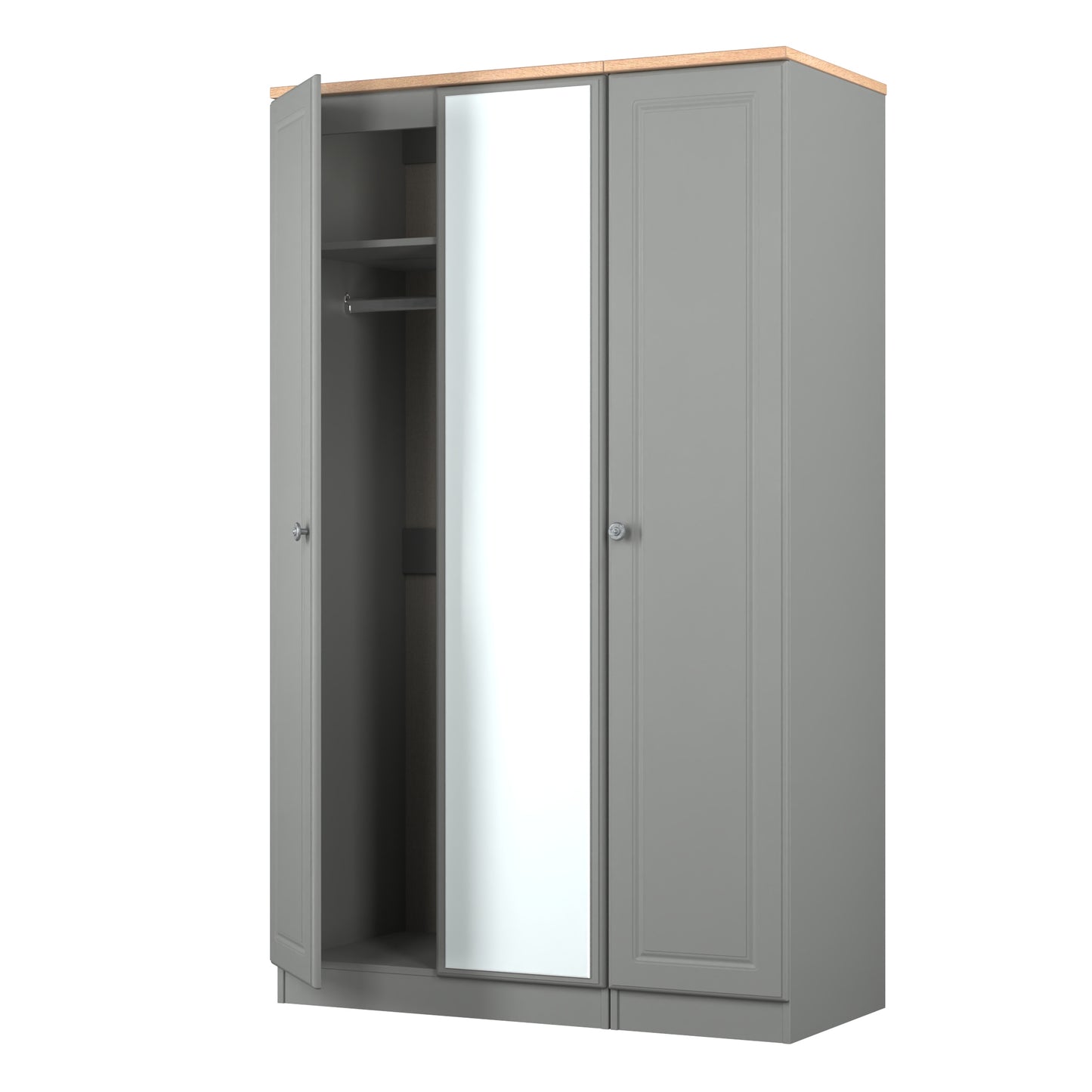 Norfolk Tall Mirror Wardrobe Grey & Light Oak 1 Shelf 111cm