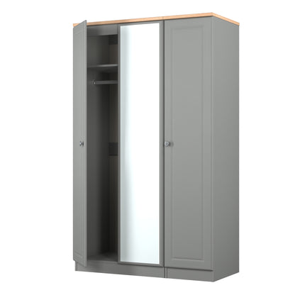 Norfolk Tall Mirror Wardrobe Grey & Light Oak 1 Shelf 111cm