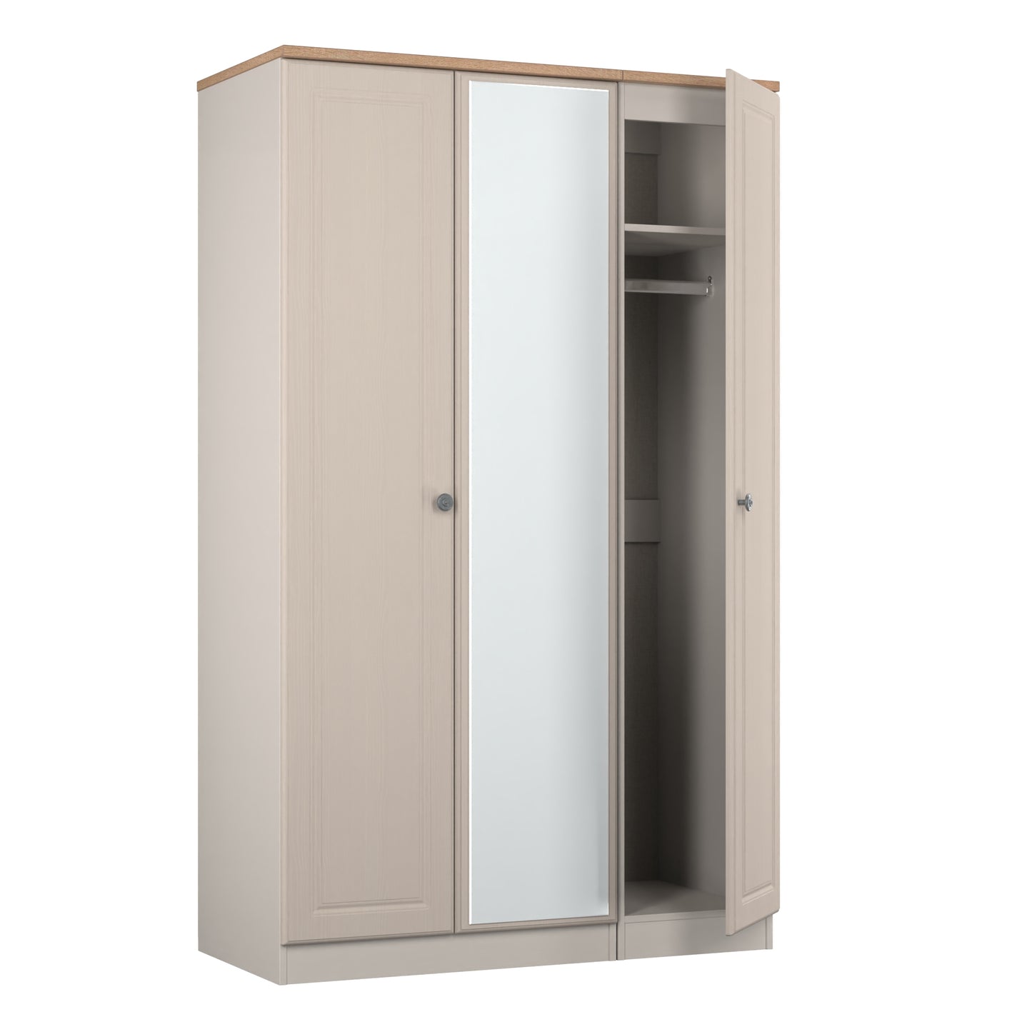 Norfolk Tall Mirror Wardrobe Off-white & Light Oak 1 Shelf 111cm