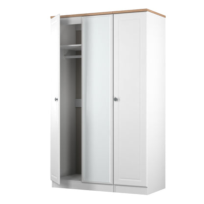 Norfolk Tall Mirror Wardrobe White & Light Oak 1 Shelf 111cm
