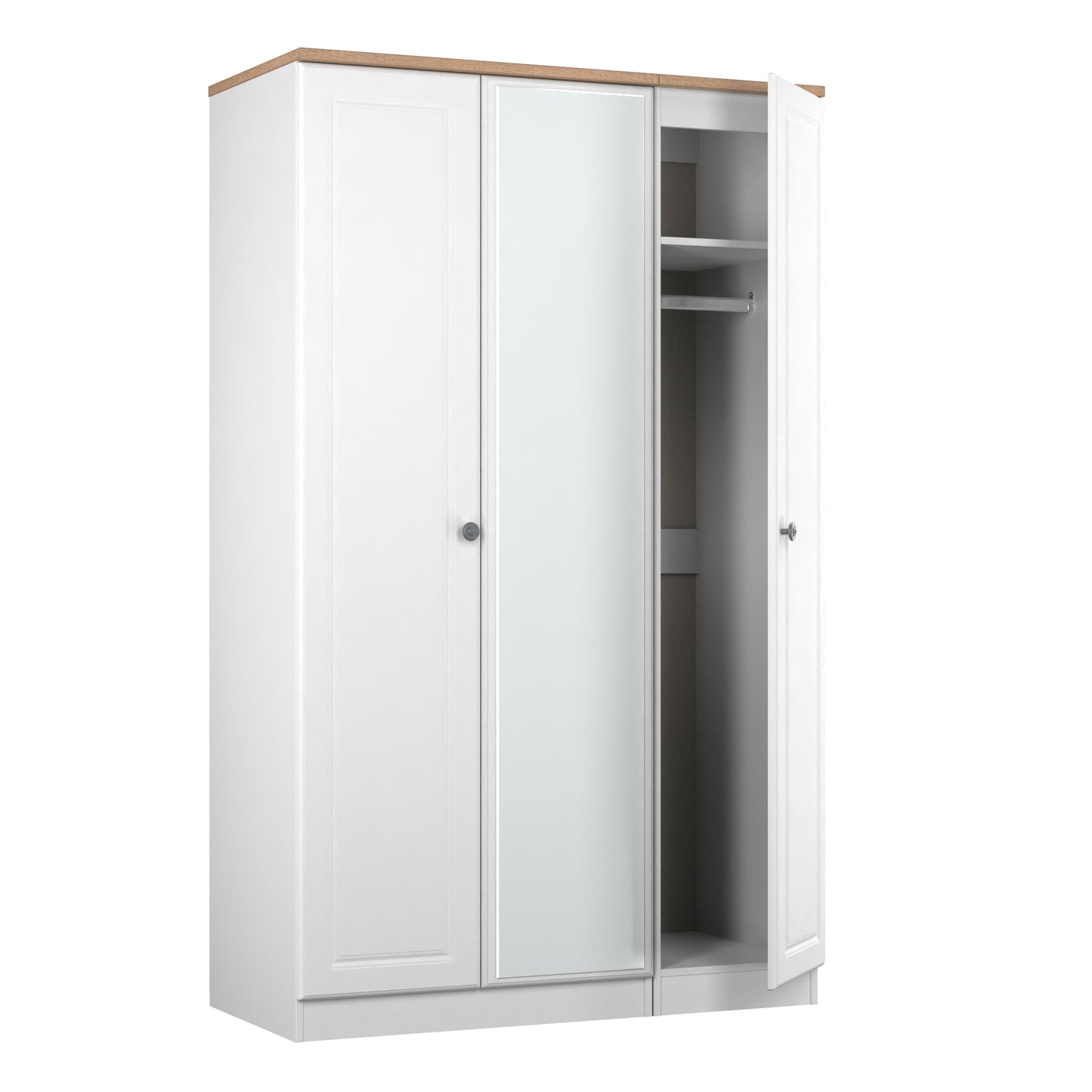 Norfolk Tall Mirror Wardrobe White & Light Oak 1 Shelf 111cm