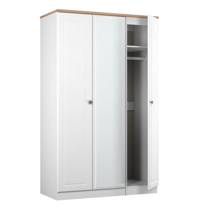 Norfolk Tall Mirror Wardrobe White & Light Oak 1 Shelf 111cm