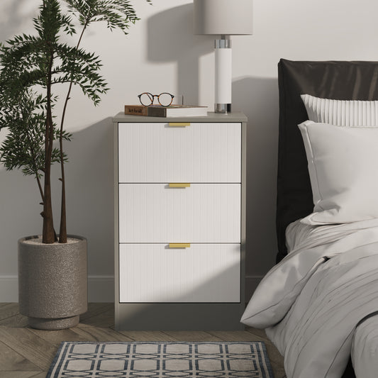 Nashville F Bedside Table White & Grey 3 Drawers 45cm