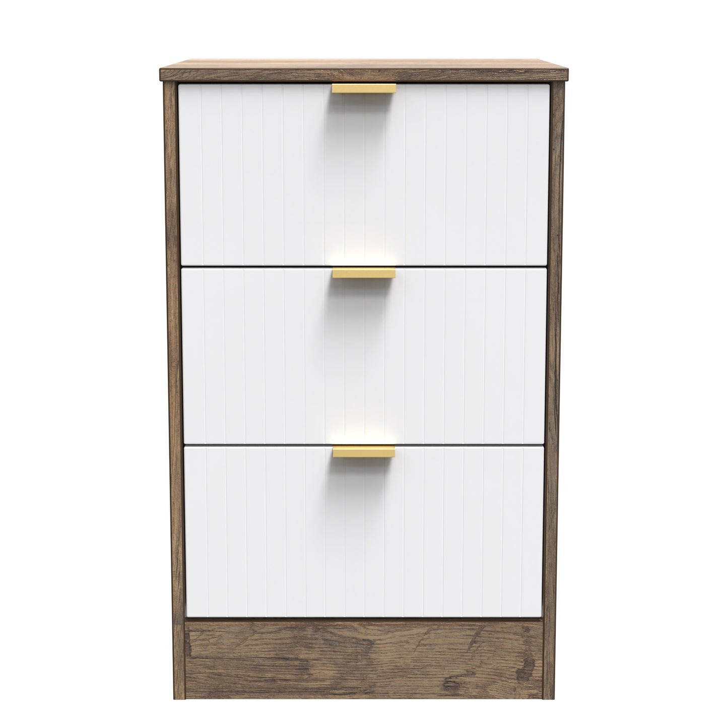 Nashville F Bedside Table White & Vintage Oak 3 Drawers 45cm