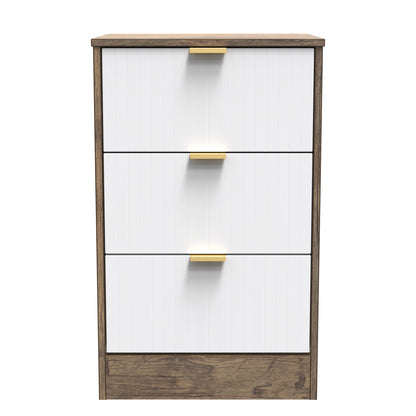 Nashville F Bedside Table White & Vintage Oak 3 Drawers 45cm